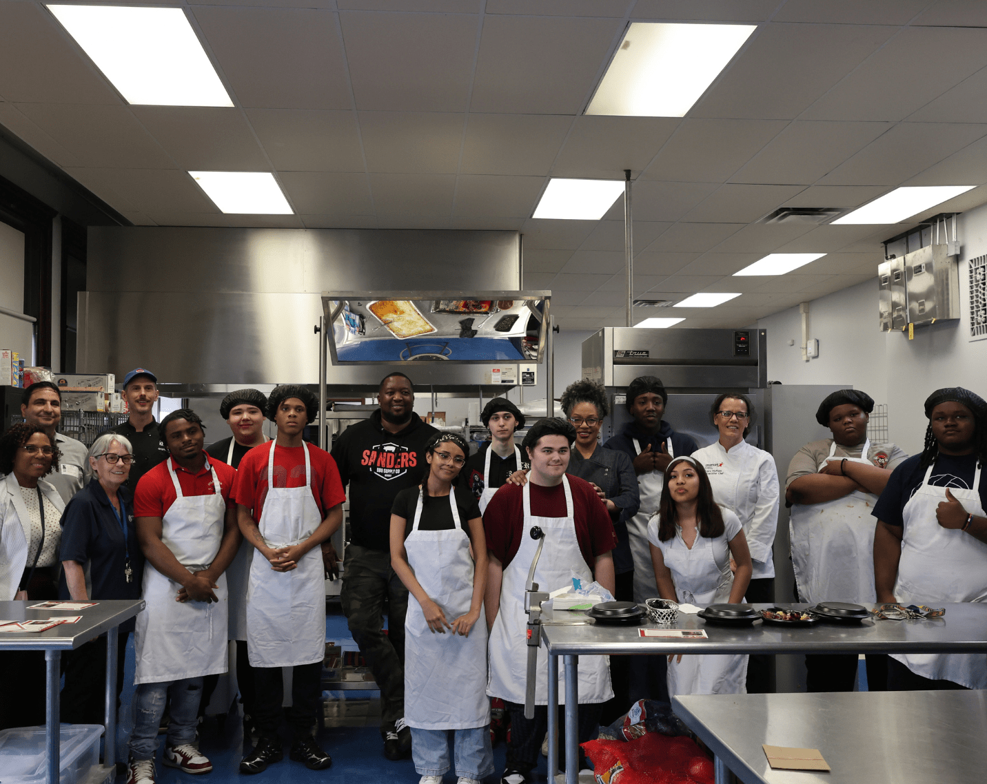Chef James Sanders with students at a Chicago Public Schools school. 